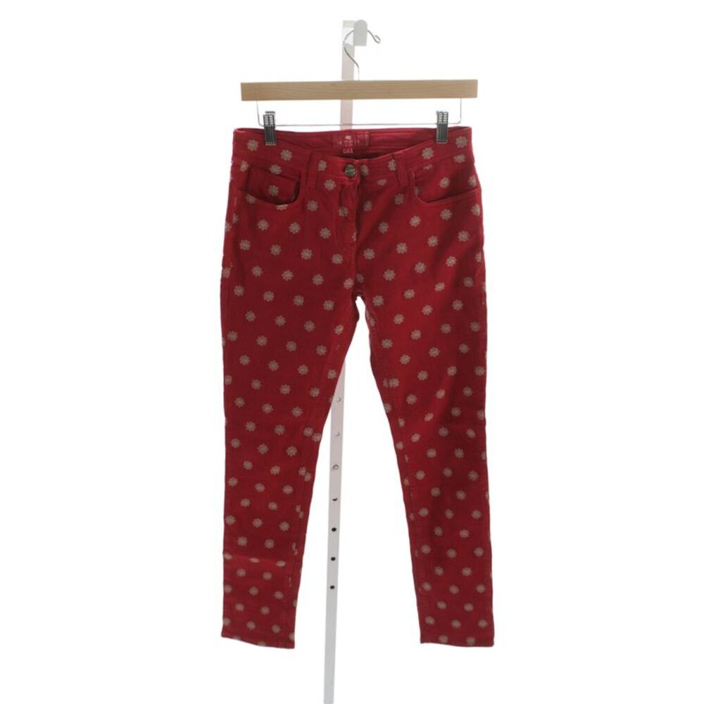 Etro Women Ankle Pants Red Geometric Cotton Mid Rise Size 29